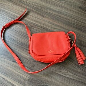 kate spade Red-Orange Pebbled Leather Crossbody with Tassel